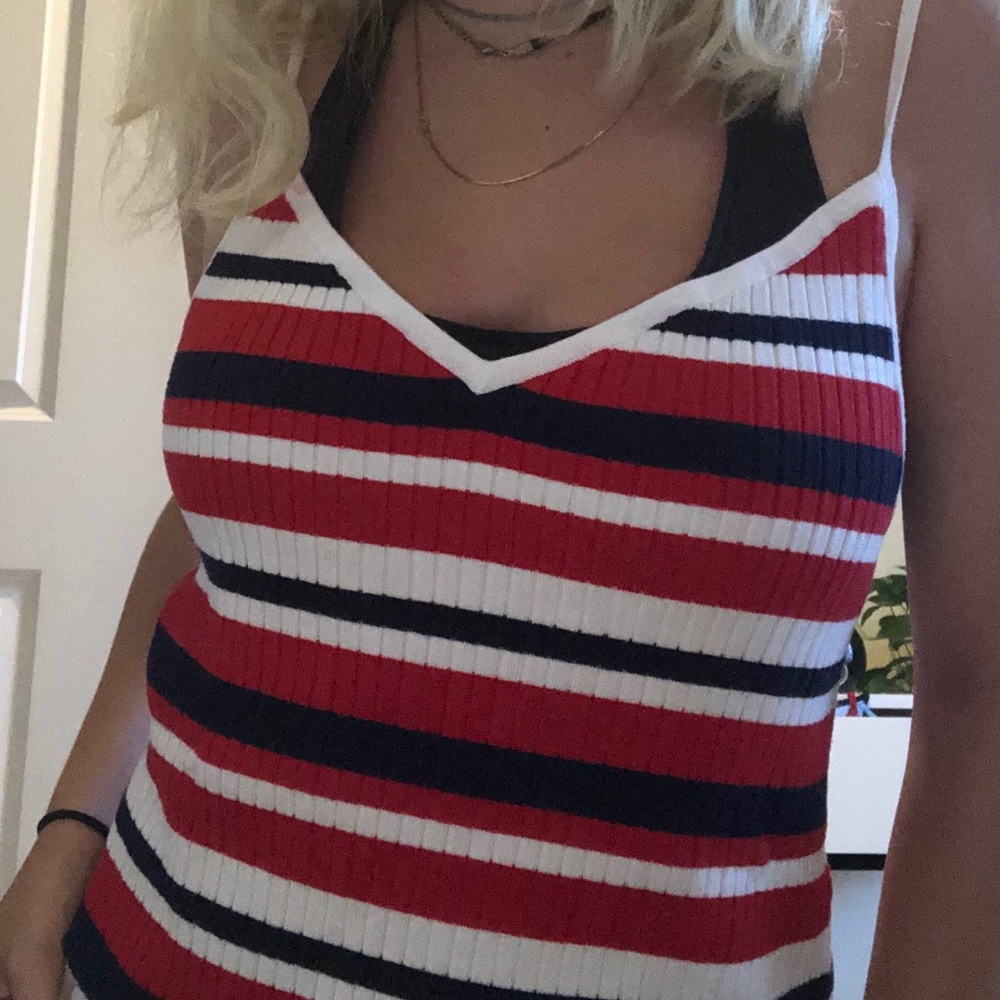 Kendall & Kylie red, white and dark blue tank top